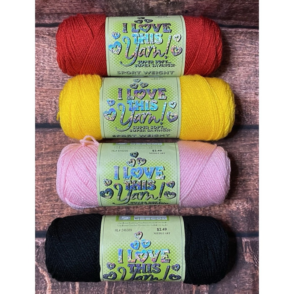 I Love This Yarn 100% Acrylic #3 Light 2.5oz/230 yards Mixed Lot of 4 Multicolor